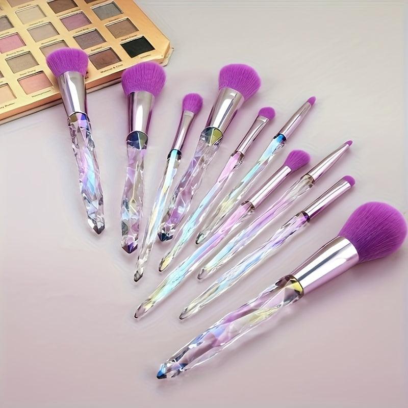 10pcs Crystal Handle Makeup Brush Set for Girls and Ladies
