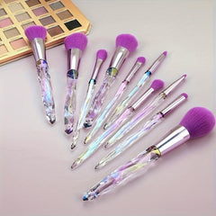 10pcs Crystal Handle Makeup Brush Set for Girls and Ladies
