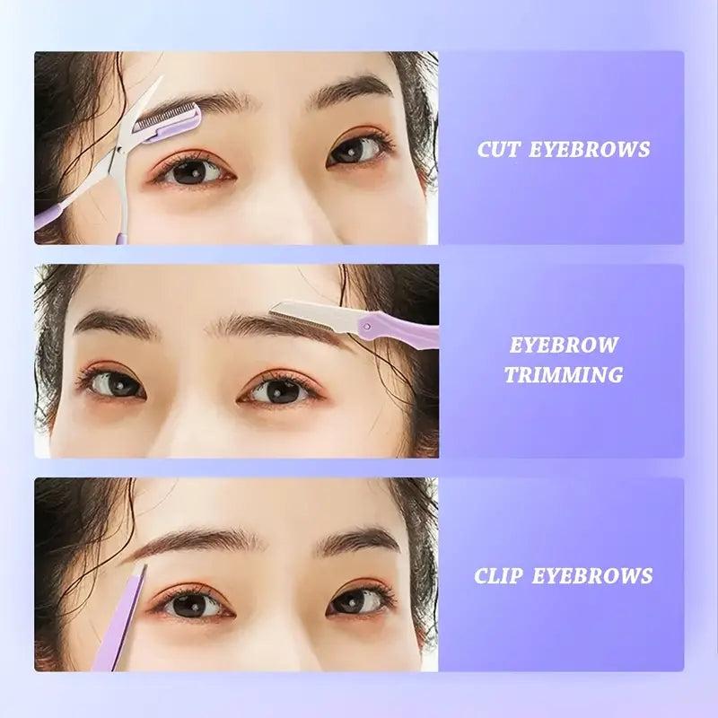 Purple Stainless Steel Eyebrow Grooming Kit - Perfectly Groomed Brows