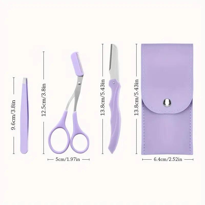 Purple Stainless Steel Eyebrow Grooming Kit - Perfectly Groomed Brows