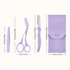 Purple Stainless Steel Eyebrow Grooming Kit - Perfectly Groomed Brows