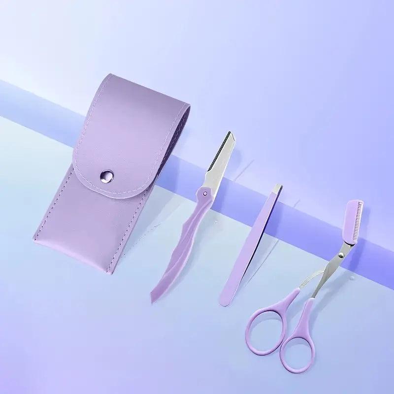 Purple Stainless Steel Eyebrow Grooming Kit - Perfectly Groomed Brows