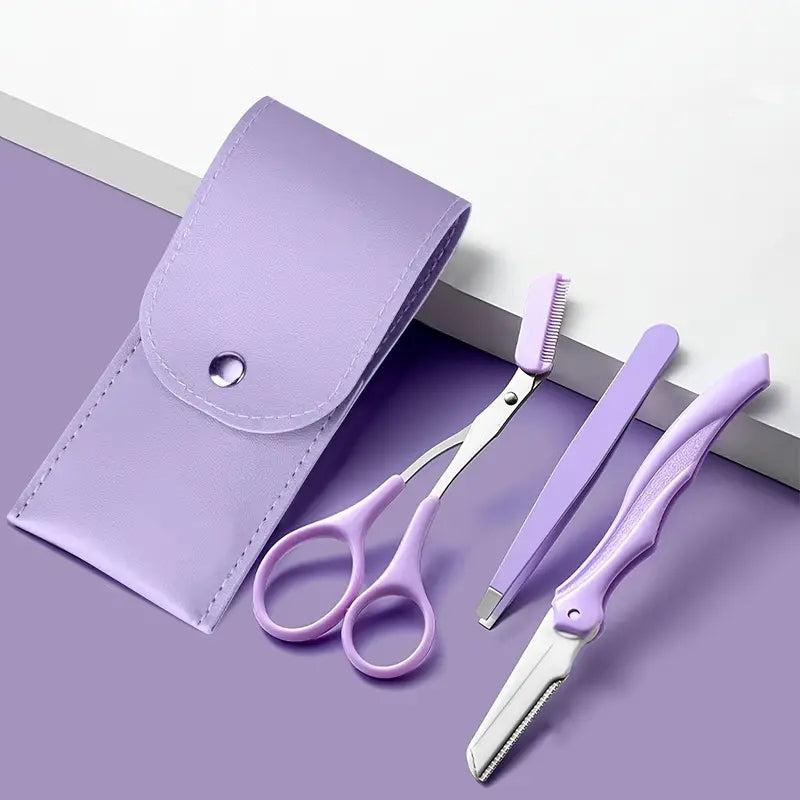 Purple Stainless Steel Eyebrow Grooming Kit - Perfectly Groomed Brows