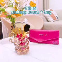 10PCS Makeup Brush Set with Red Bag