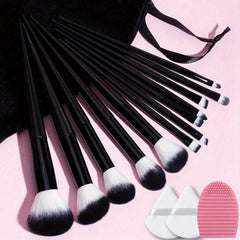 13pcs Makeup Brushes Set & 2pcs Velvet Puff & 1pc Cleaner Pad Mat