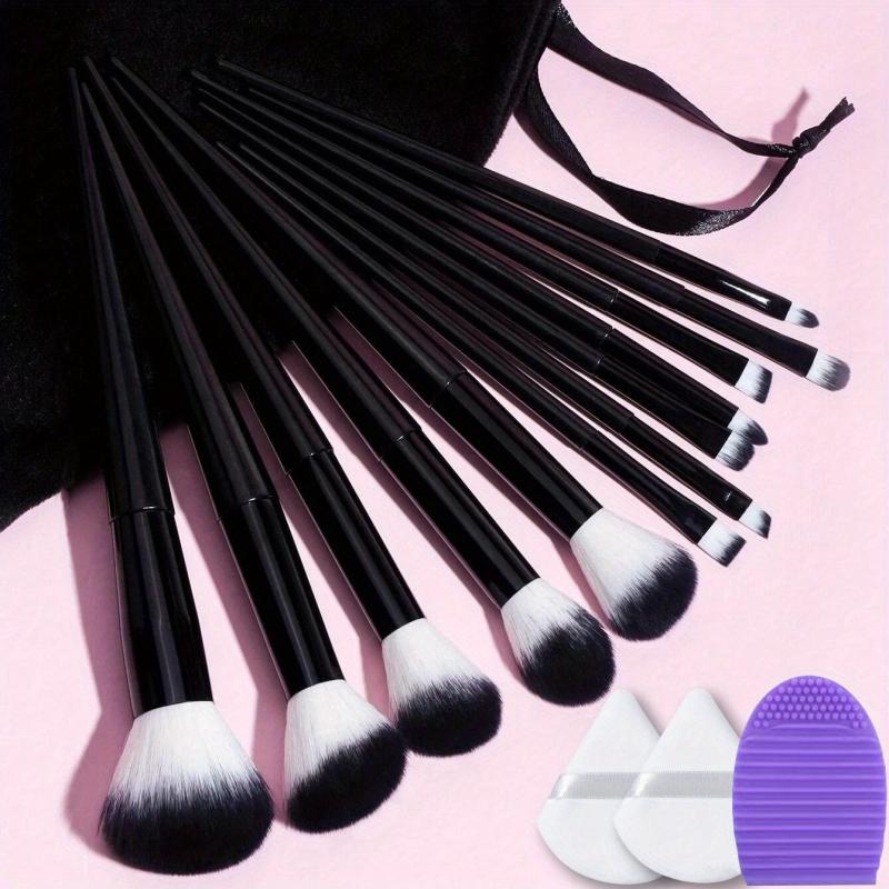 13pcs Makeup Brushes Set & 2pcs Velvet Puff & 1pc Cleaner Pad Mat