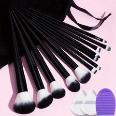 13pcs Makeup Brushes Set & 2pcs Velvet Puff & 1pc Cleaner Pad Mat