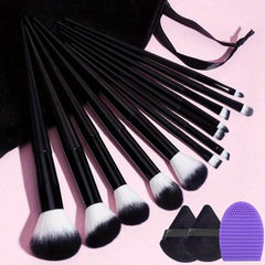 13pcs Makeup Brushes Set & 2pcs Velvet Puff & 1pc Cleaner Pad Mat