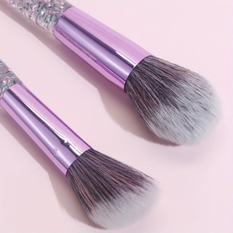 10pcs Crystal Handle Makeup Brush Set - Synthetic Bristles Kabuki Foundation Fac