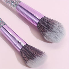 10pcs Crystal Handle Makeup Brush Set - Synthetic Bristles Kabuki Foundation Fac