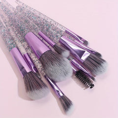 10pcs Crystal Handle Makeup Brush Set - Synthetic Bristles Kabuki Foundation Fac