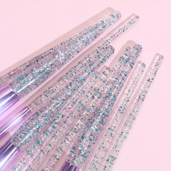 10pcs Crystal Handle Makeup Brush Set - Synthetic Bristles Kabuki Foundation Fac