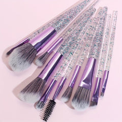 10pcs Crystal Handle Makeup Brush Set - Synthetic Bristles Kabuki Foundation Fac