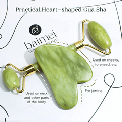 Jade Roller & Gua Sha Set for Skin Care Routine Green