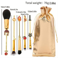 5pcs Anime Makeup Brush Set with Foundation, Eyeshadow, and Eyebrow Brushes