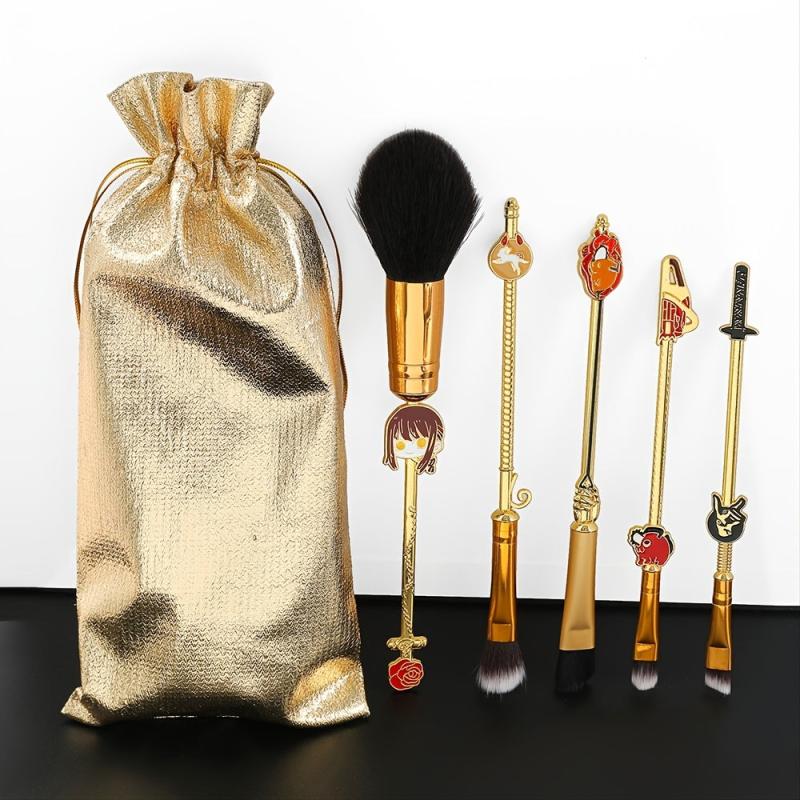 5pcs Anime Makeup Brush Set with Foundation, Eyeshadow, and Eyebrow Brushes