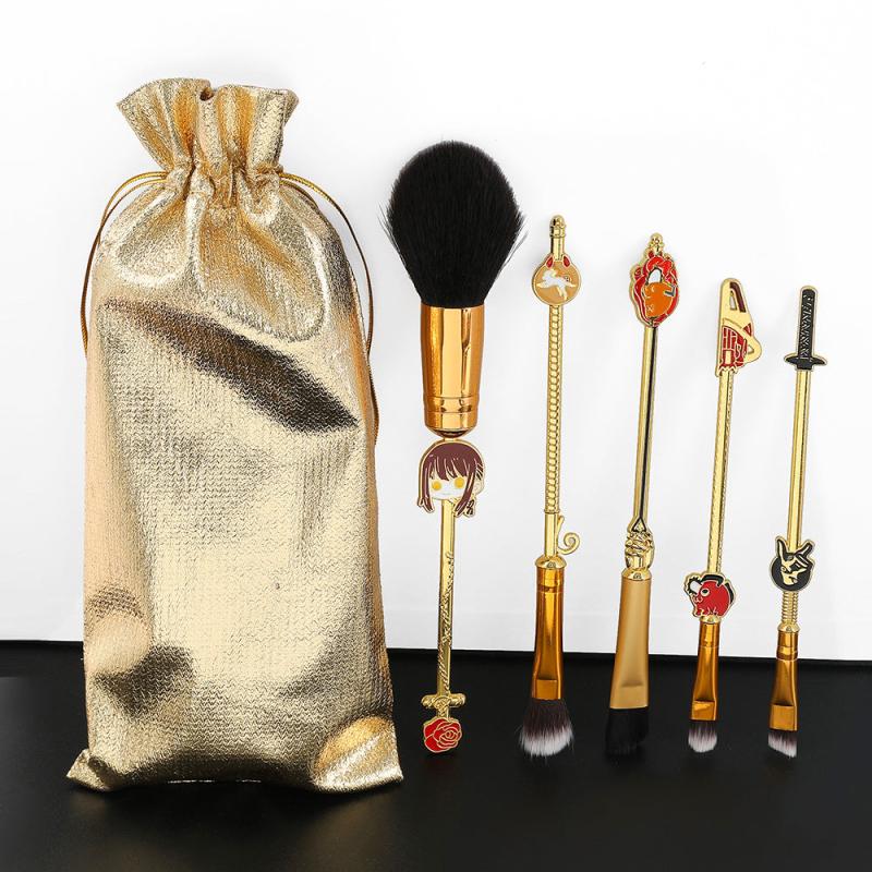 5pcs Anime Makeup Brush Set with Foundation, Eyeshadow, and Eyebrow Brushes