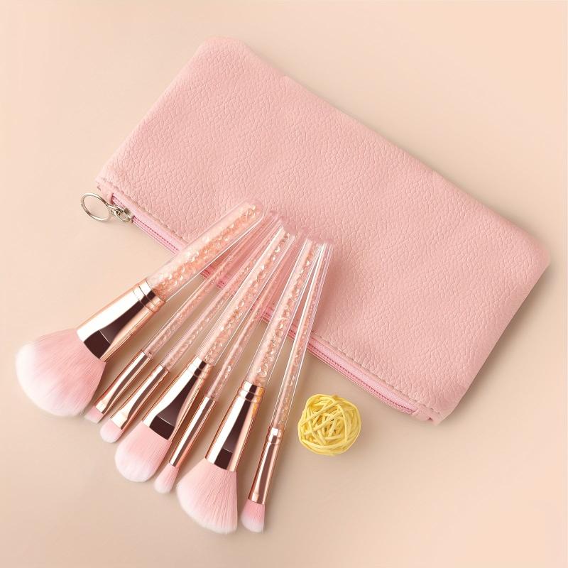 7pcs Pink Crystal Makeup Brushes Set with Synthetic Bristles and Travel Case