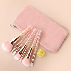 7pcs Pink Crystal Makeup Brushes Set with Synthetic Bristles and Travel Case