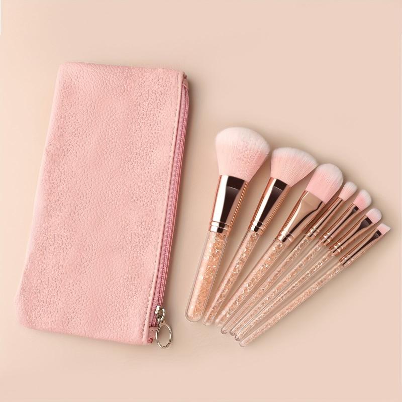 7pcs Pink Crystal Makeup Brushes Set with Synthetic Bristles and Travel Case