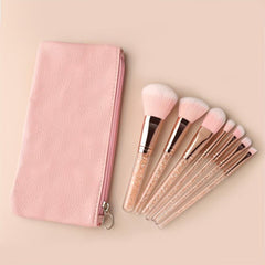 7pcs Pink Crystal Makeup Brushes Set with Synthetic Bristles and Travel Case