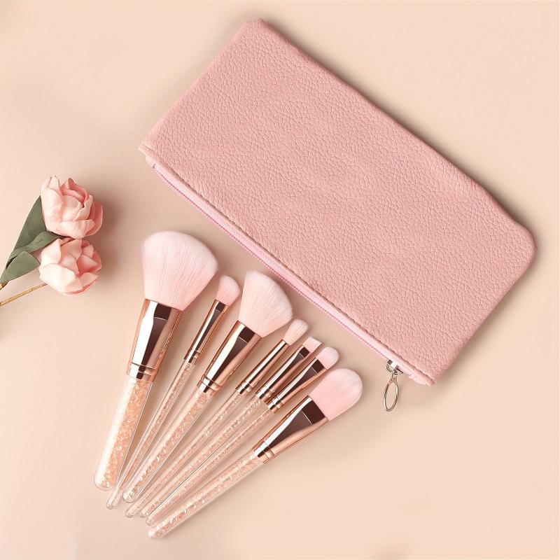 7pcs Pink Crystal Makeup Brushes Set with Synthetic Bristles and Travel Case