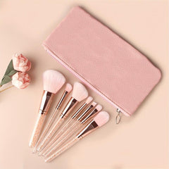 7pcs Pink Crystal Makeup Brushes Set with Synthetic Bristles and Travel Case