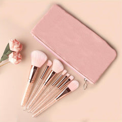 7pcs Pink Crystal Makeup Brushes Set with Synthetic Bristles and Travel Case
