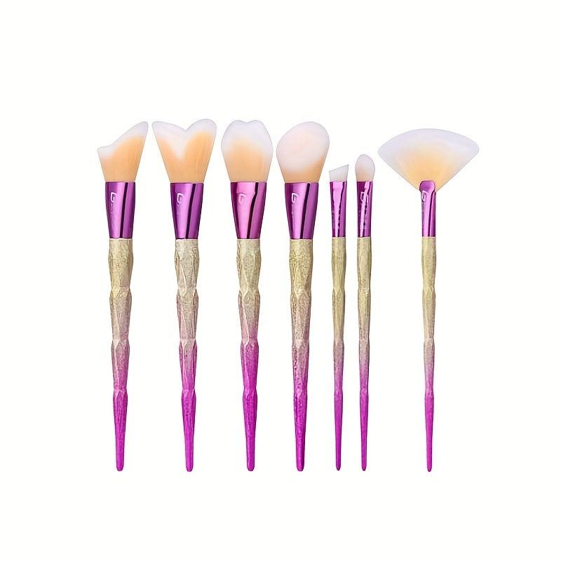 7pcs Colorful Makeup Brush Kit for Eyes & Face - Cruelty-Free Soft Bristles