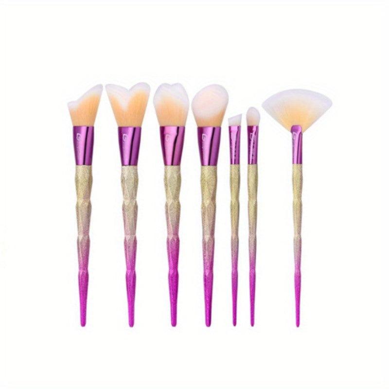 7pcs Colorful Makeup Brush Kit for Eyes & Face - Cruelty-Free Soft Bristles