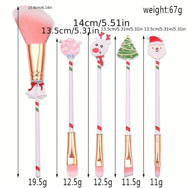 Christmas Theme Makeup Brush Set 5pcs Gift For Girls And Women
