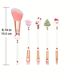 Christmas Theme Makeup Brush Set 5pcs Gift For Girls And Women