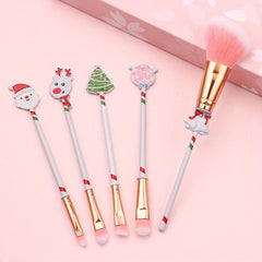 Christmas Theme Makeup Brush Set 5pcs Gift For Girls And Women