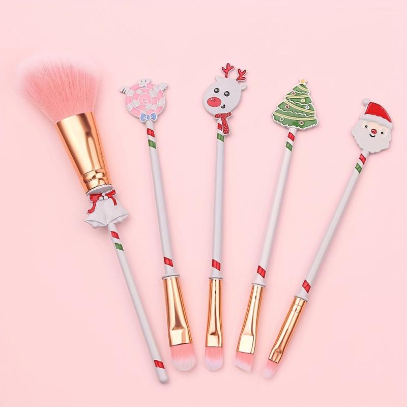 Christmas Theme Makeup Brush Set 5pcs Gift For Girls And Women