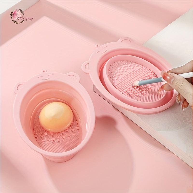 Silicone Brush Cleaning Mat and Bowl Set for Makeup Brushes