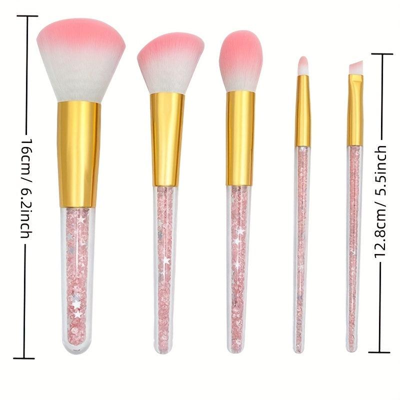 5PCS Crystal Clear Handle Makeup Brush Set for Women