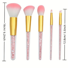 5PCS Crystal Clear Handle Makeup Brush Set for Women