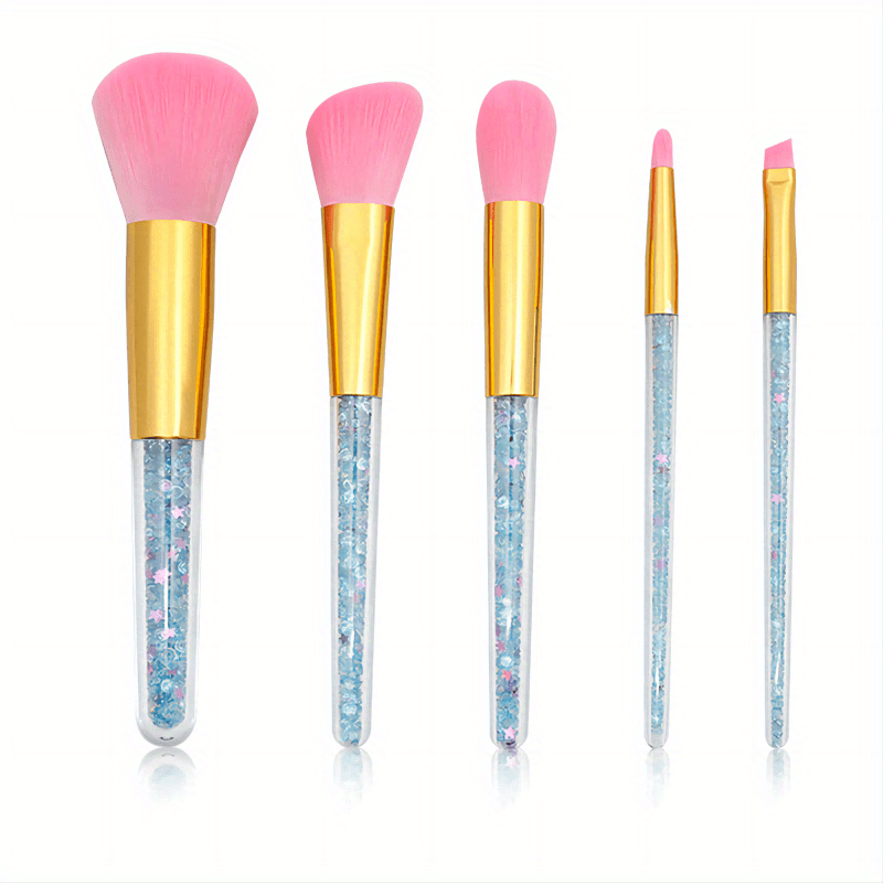 5PCS Crystal Clear Handle Makeup Brush Set for Women