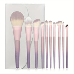 10pcs Cone Makeup Brush Set with Synthetic Bristles & Wooden Handle
