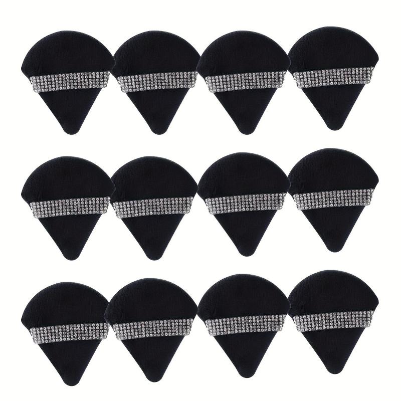 12Pcs Triangle Powder Puff with Crystal Strap for Face Makeup
