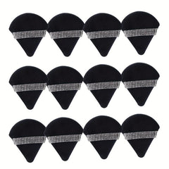 12Pcs Triangle Powder Puff with Crystal Strap for Face Makeup