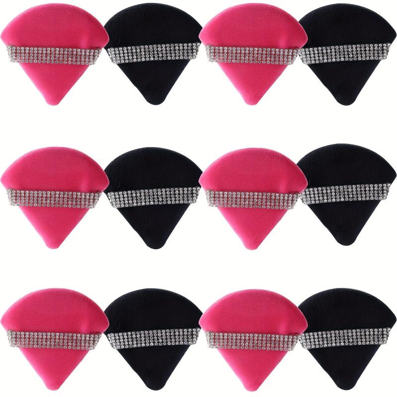 12Pcs Triangle Powder Puff with Crystal Strap for Face Makeup