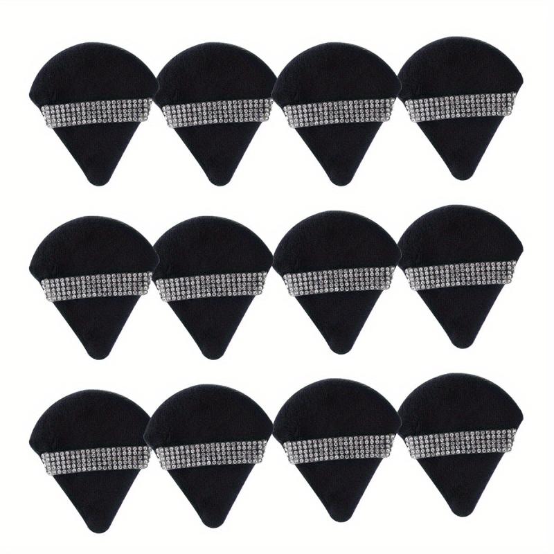 12Pcs Triangle Powder Puff with Crystal Strap for Face Makeup