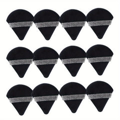 12Pcs Triangle Powder Puff with Crystal Strap for Face Makeup