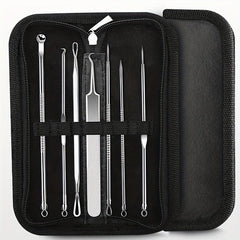 6 Pcs Blackhead Remover Tool Kit for Acne Removal with Leather Bag