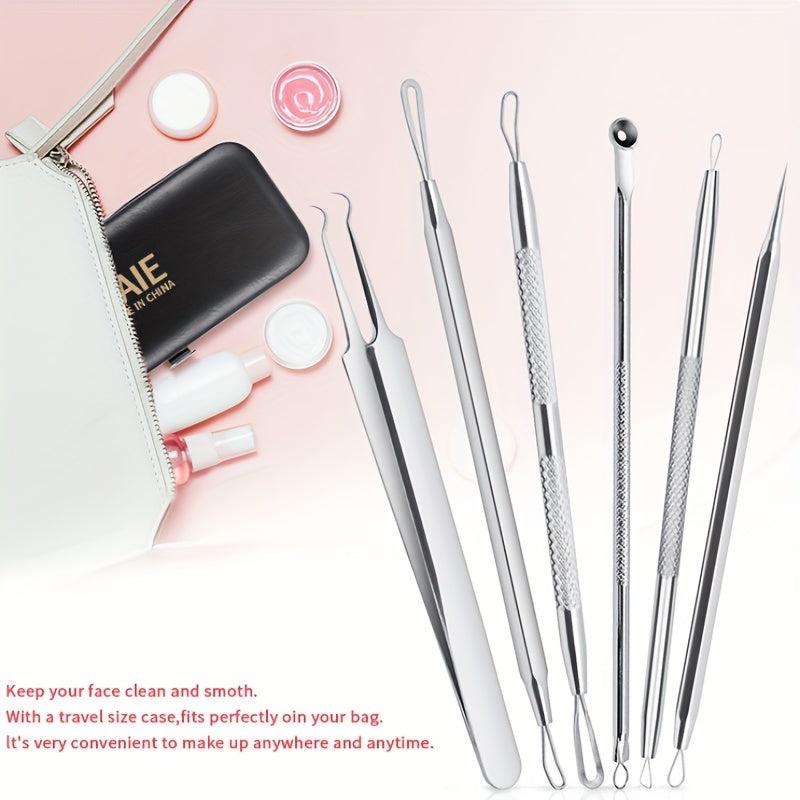 6 Pcs Blackhead Remover Tool Kit for Acne Removal with Leather Bag