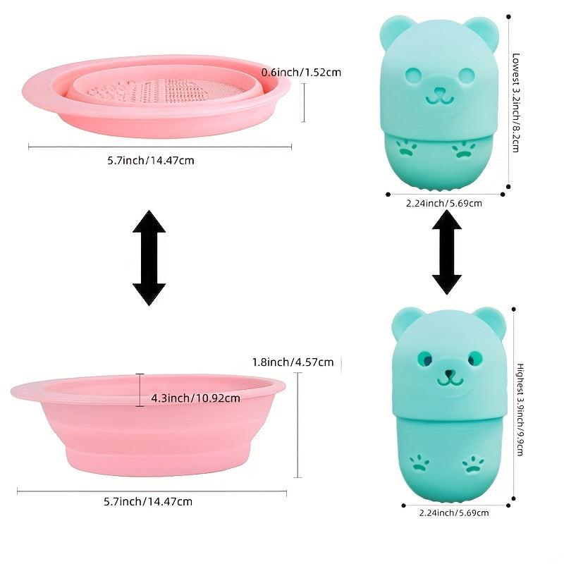 Portable Brush Cleaner & Storage Case Set Silicone Makeup Washing Tool Green