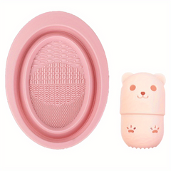 Portable Brush Cleaner & Storage Case Set Silicone Makeup Washing Tool Green
