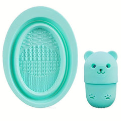 Portable Brush Cleaner & Storage Case Set Silicone Makeup Washing Tool Green