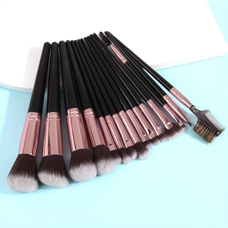 15 pcs Makeup Brush Set for Flawless Foundation Powder, Concealer, Eye Shadows